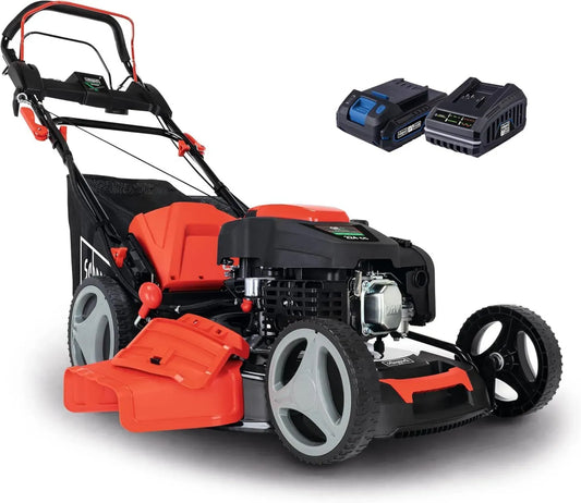 Tondeuse à Gazon Hybride Scheppach MS225-53E, 224 cm3, Démarrage Électrique, Coupe 53 cm, Bac 65 L, Accessoires Inclus