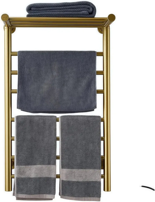 Sèche-serviettes électrique mural en acier inoxydable avec minuterie et étagère pour salle de bain