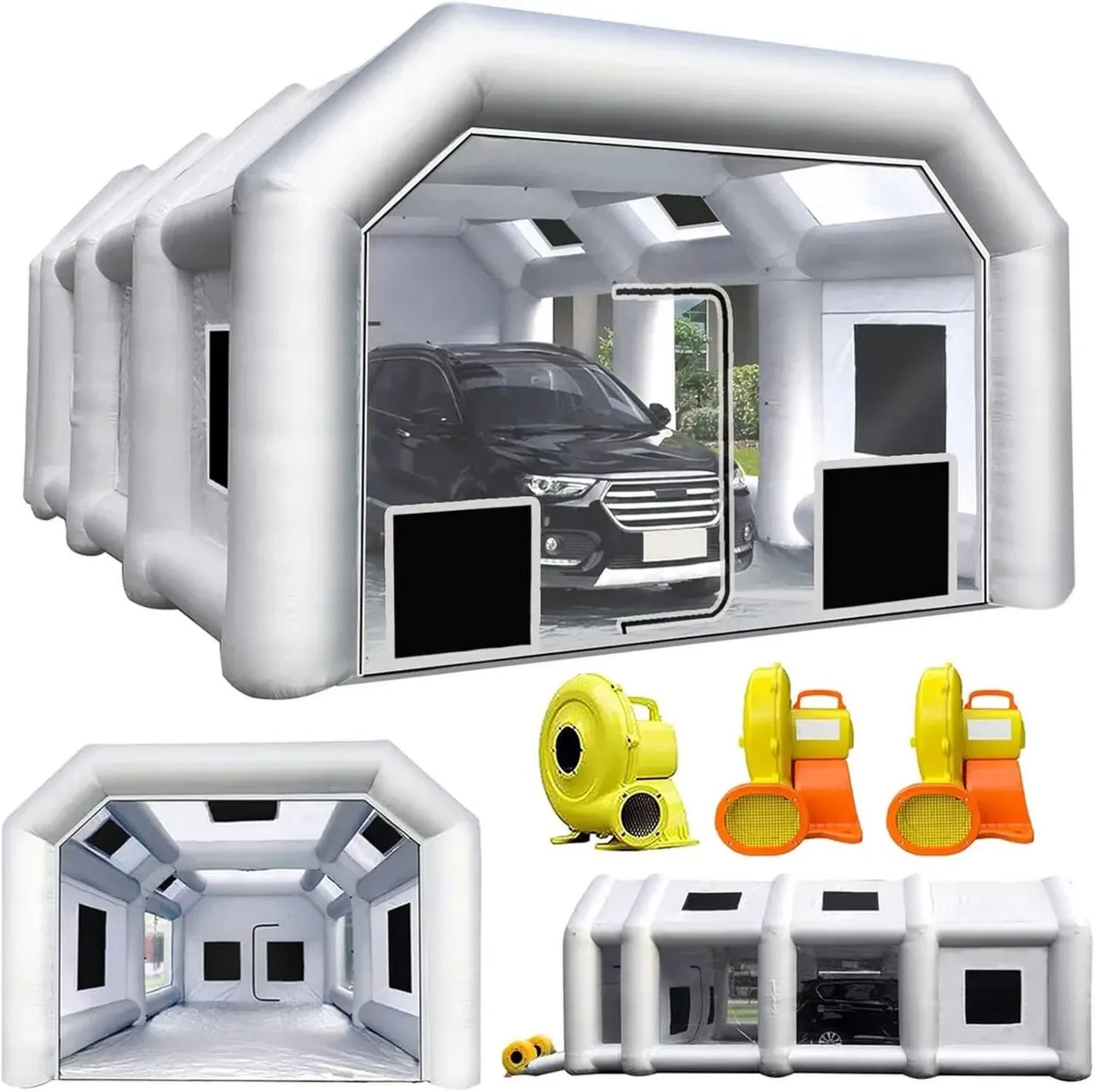 Cabine de peinture gonflable avec trois ventilateurs pour voitures, pièces auto et meubles, 9,1 x 6,1 x 3,5 m