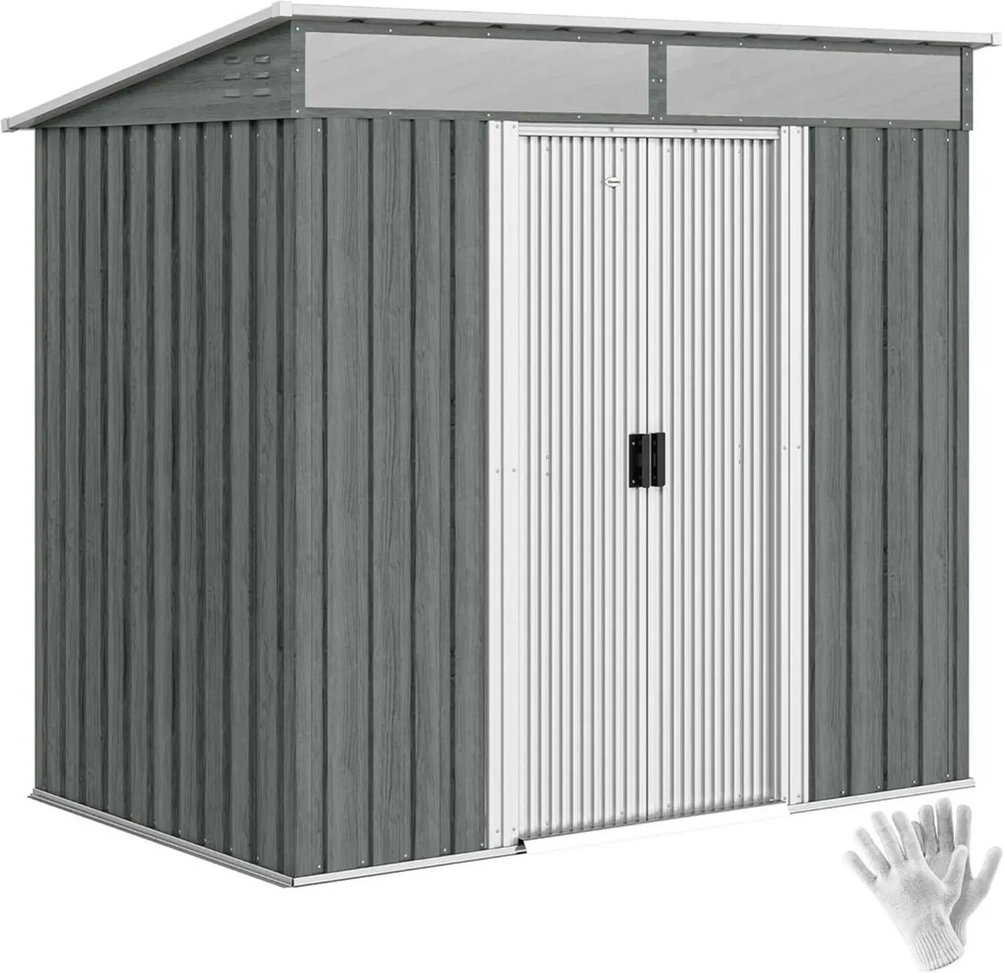 Cabanon de Jardin en Acier Galvanisé 2 m² avec Fondations, Aération et Fenêtres Transparentes
