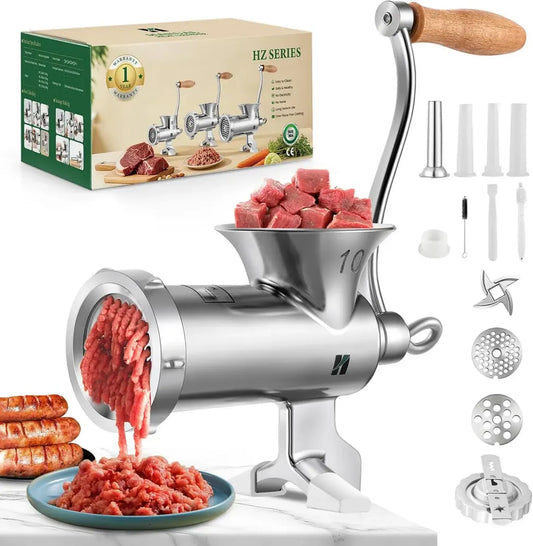 Hachoir à Viande Manuel en Acier Inoxydable avec Accessoires pour Saucisses et Biscuits