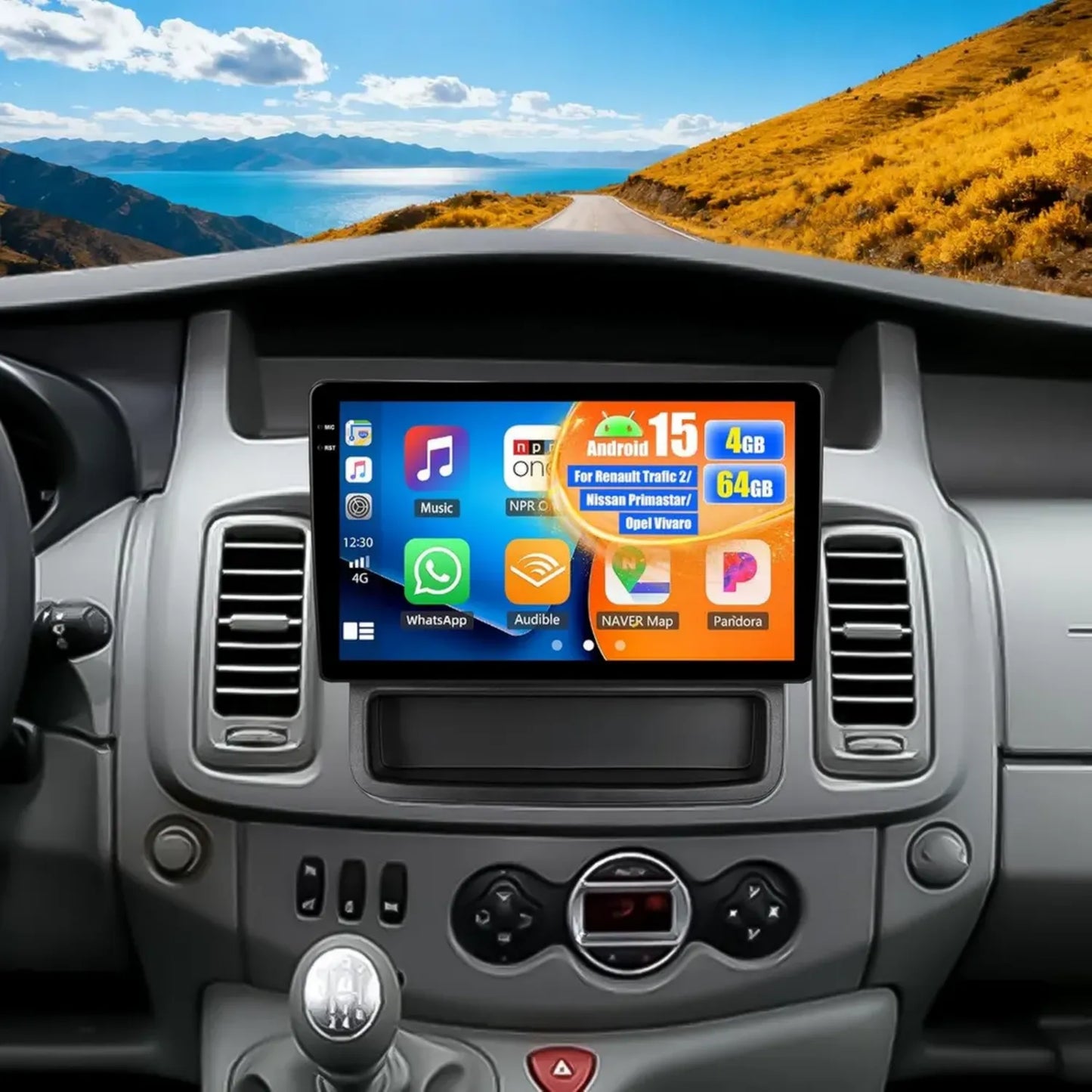 Autoradio Android 15 4+64G pour Renault Trafic, Opel Vivaro, Nissan Primastar 2006-2014 avec Écran 10,1', CarPlay, Android Auto, GPS, WiFi, Bluetooth