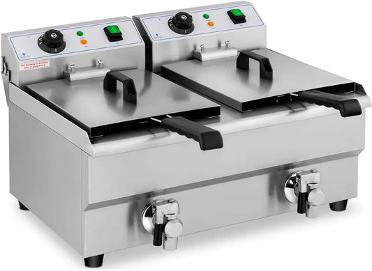 Friteuse Électrique Professionnelle 2 x 10 L - Double Zone Froide avec Robinet
