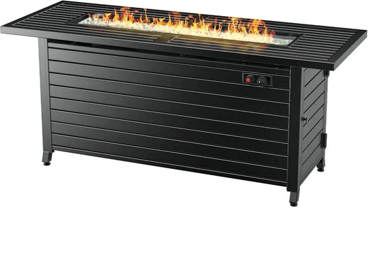 Cheminée au Gaz Propane 50,000 BTU avec Couvercle et Perles de Verre - Usage Extérieur - Certification ETL