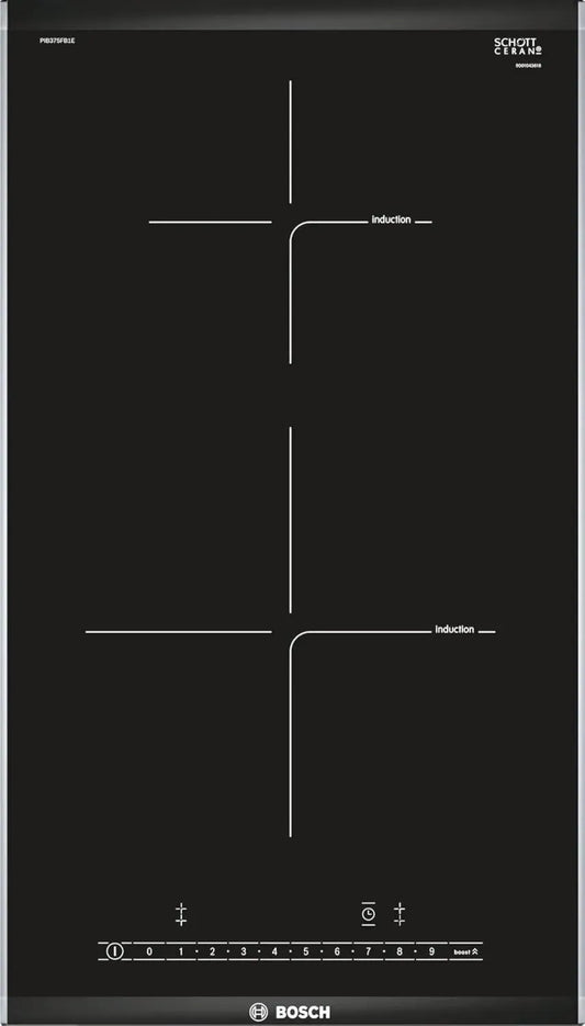 Plaque à induction Bosch Série 6, 2 zones, 30 cm, Noir
